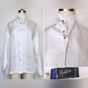 Claude Montana Paris White Linen Shirt Asymmetrical Collar & Button Down Italy M